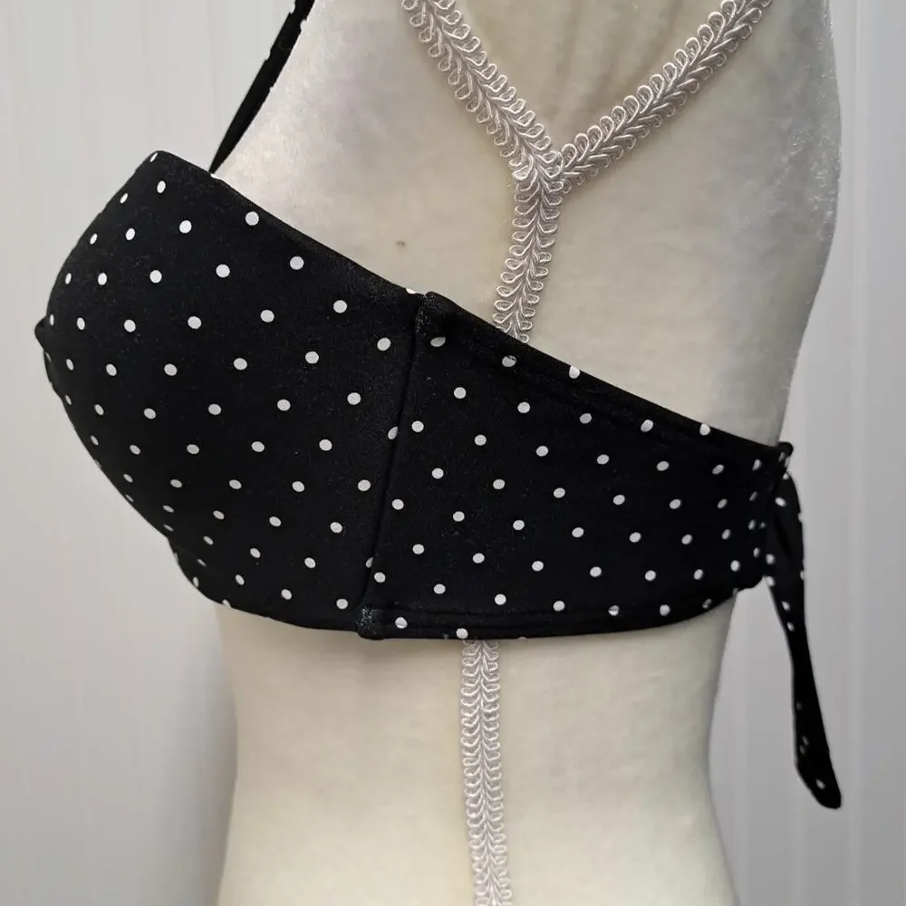 Coco Reef Bikini Swim Top Womens 36/38 C Black White Polka Dot Halter Underwire